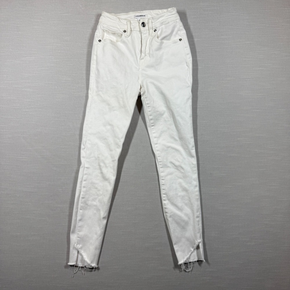 Good American Jeans Womens 0 25 White Denim Casual Soft Quality Cut Ankle Skinny